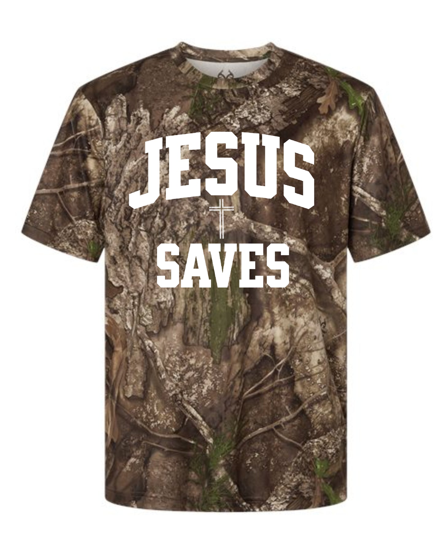 Jesus Saves Camo Performance Tee Shirt | Faith-Based Apparel