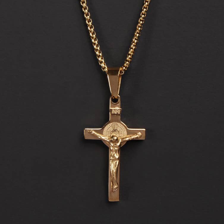 SMALL GOLD CRUCIFIX MEN'S NECKLACE NO. 2