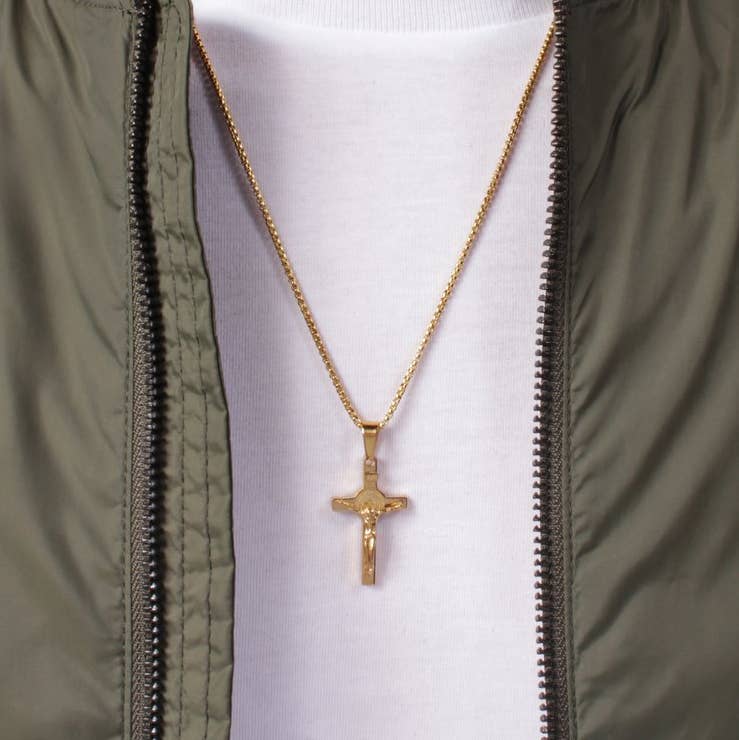 SMALL GOLD CRUCIFIX MEN'S NECKLACE NO. 2