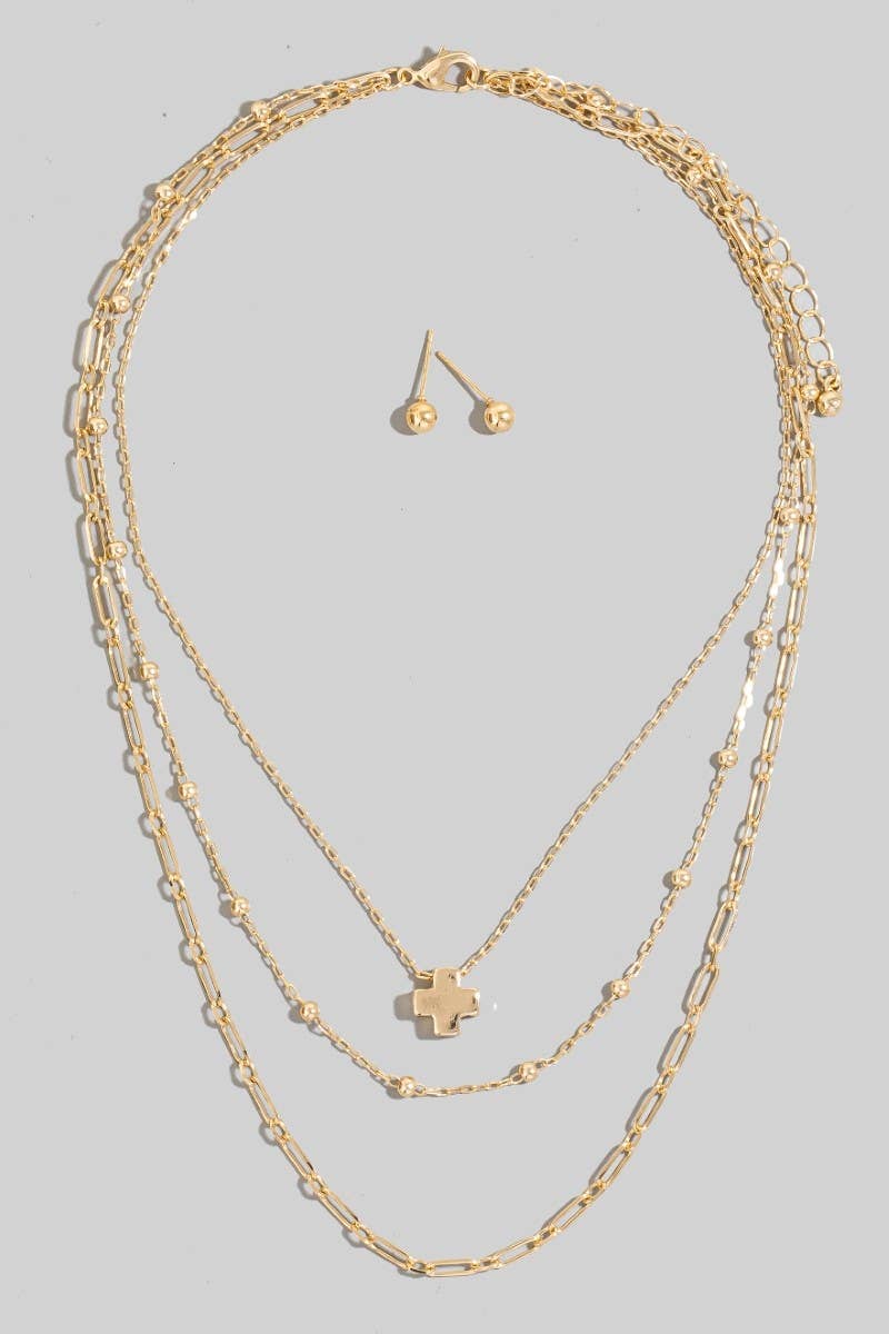 Cross Pendant Layered Chains Necklace Set