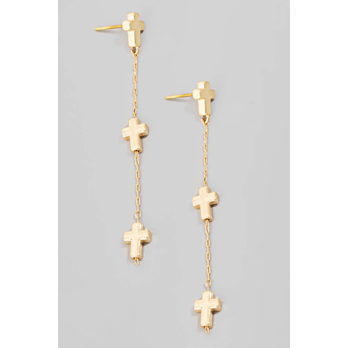 Triple Cross Charms Chain Dangle Earrings