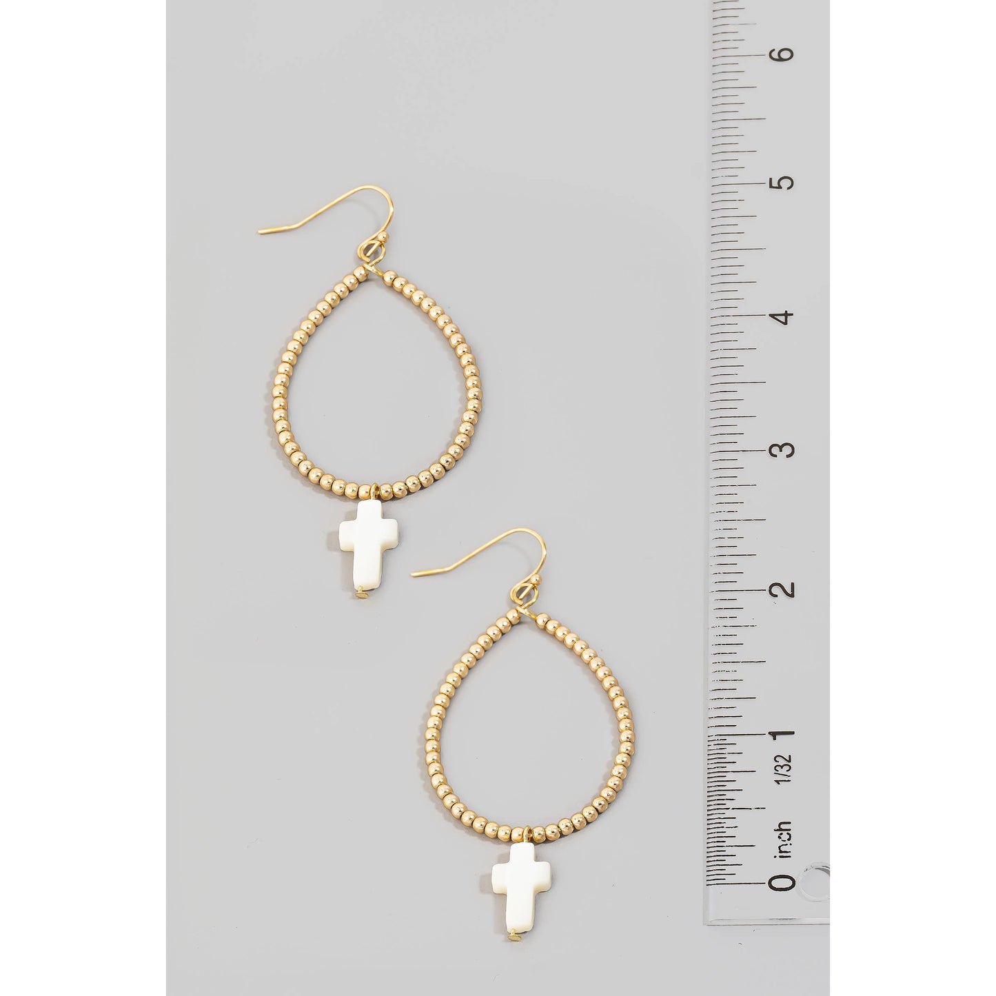 Seashell Cross Charm Beaded Tear Dangle Earrings