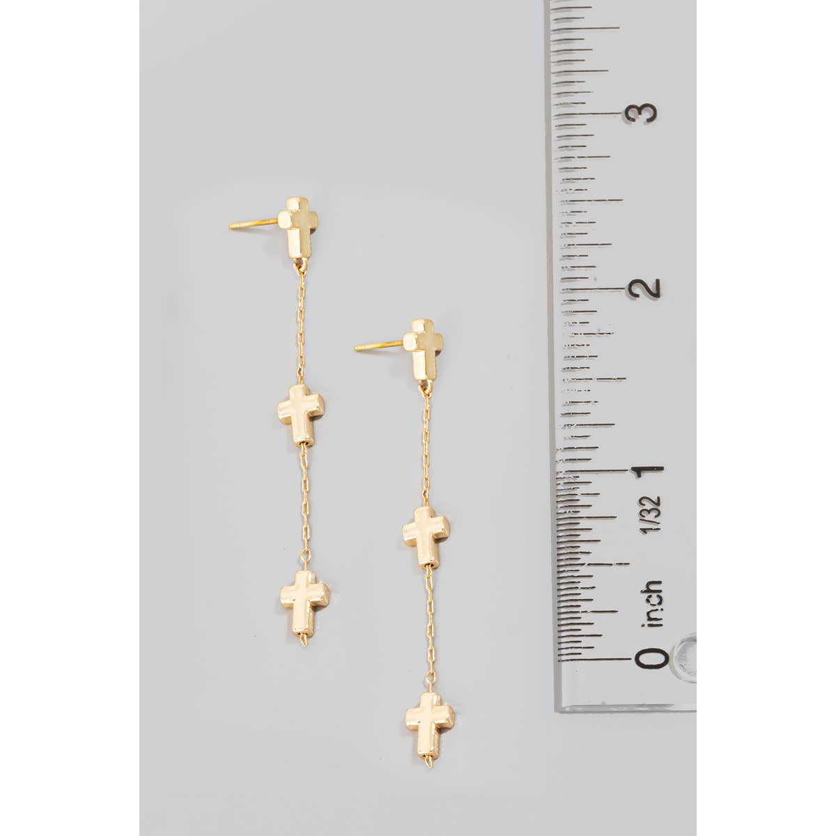 Triple Cross Charms Chain Dangle Earrings