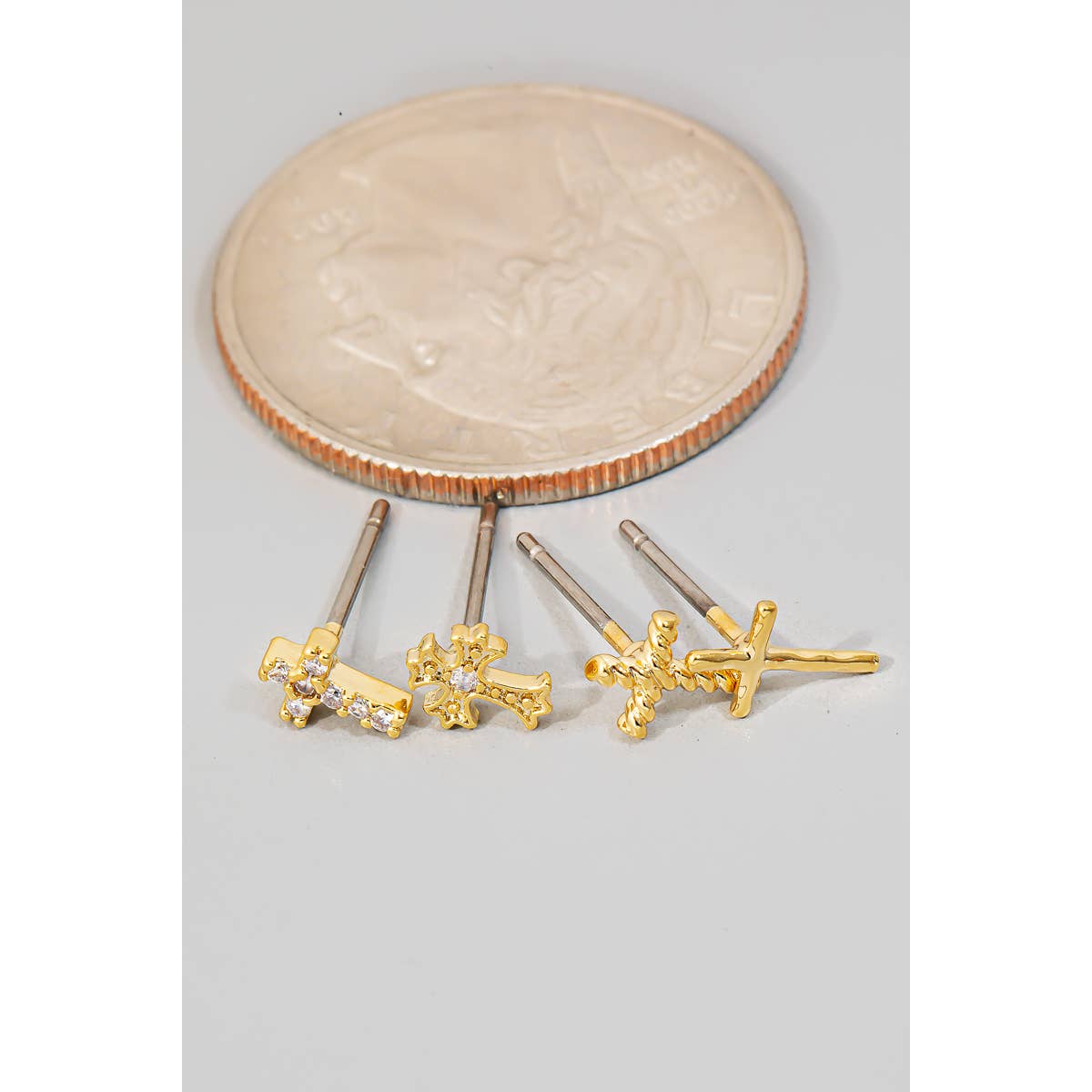 4Pc Mixed Cross Stud Earrings Set