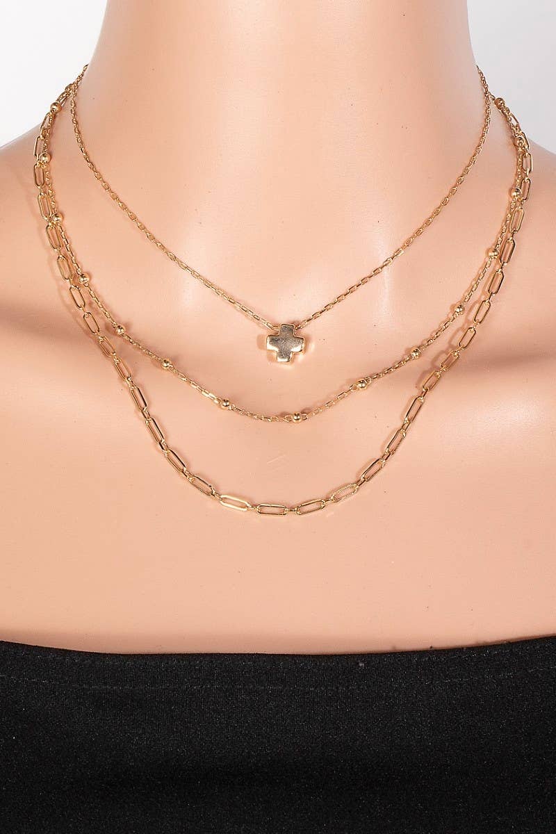 Cross Pendant Layered Chains Necklace Set