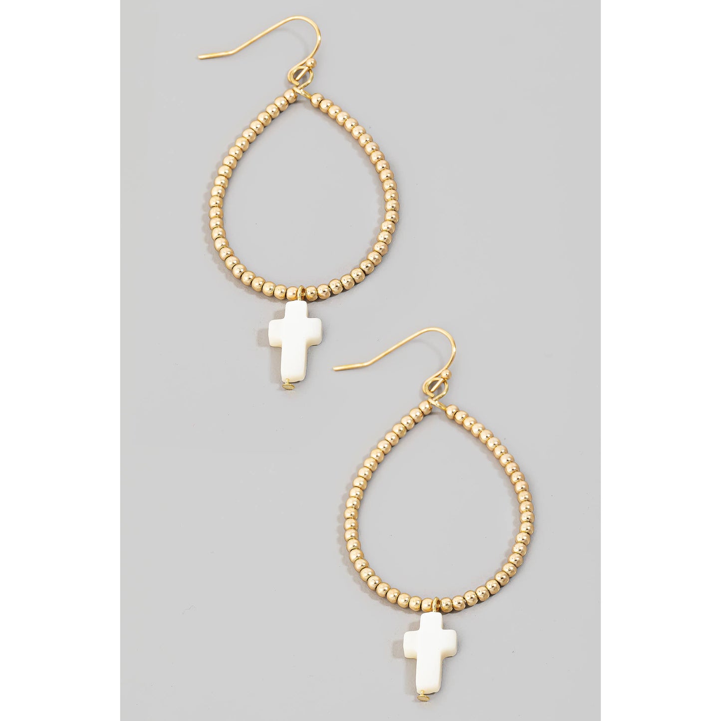 Seashell Cross Charm Beaded Tear Dangle Earrings