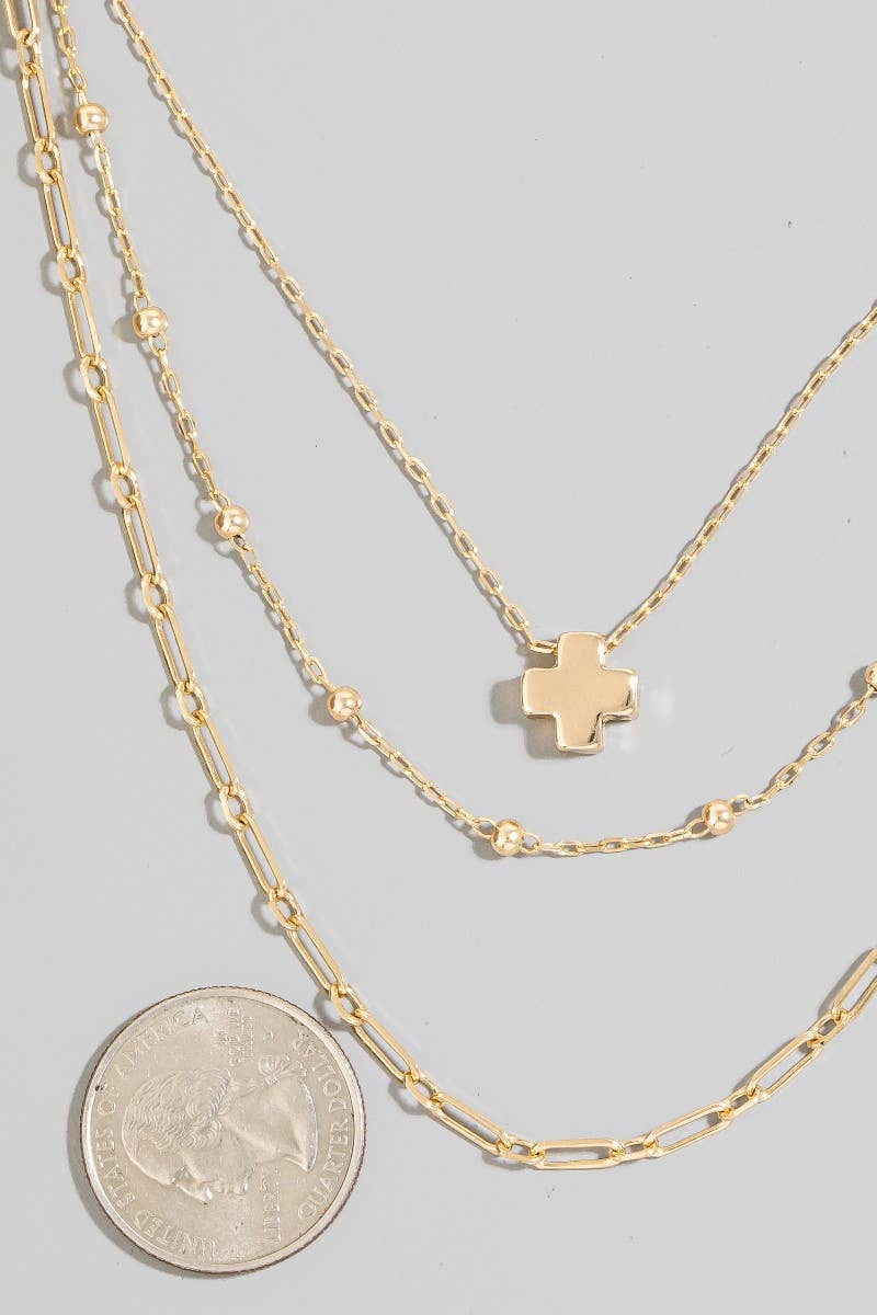 Cross Pendant Layered Chains Necklace Set