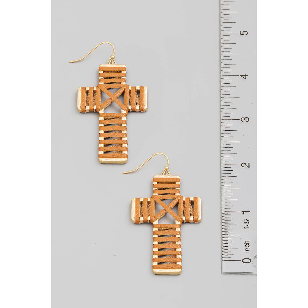 Faux Leather Wrap Cross Dangle Earrings