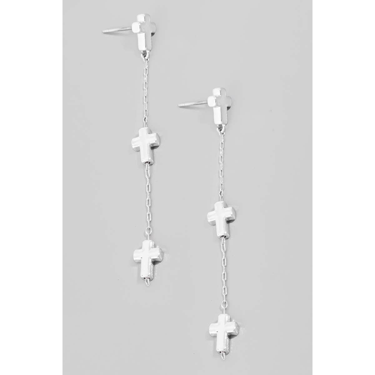 Triple Cross Charms Chain Dangle Earrings