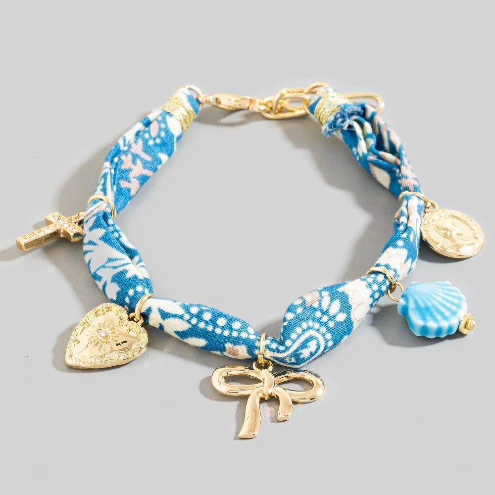 Heart Cross Bow And Shell Charms Bandana Bracelet