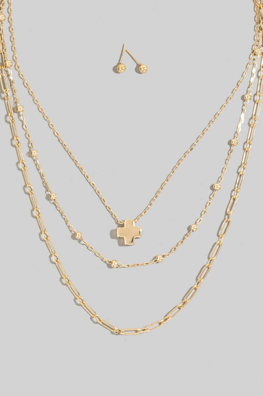 Cross Pendant Layered Chains Necklace Set