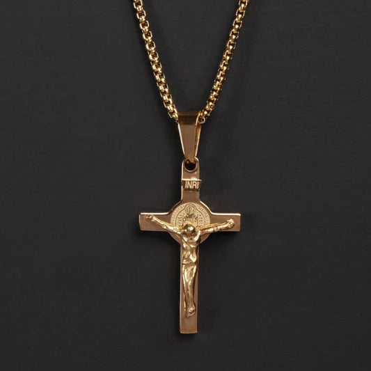 SMALL GOLD CRUCIFIX MEN'S NECKLACE NO. 2