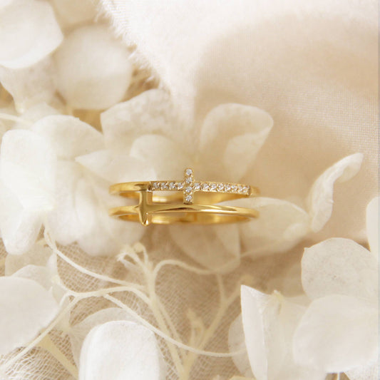 Pave Double Cross Ring
