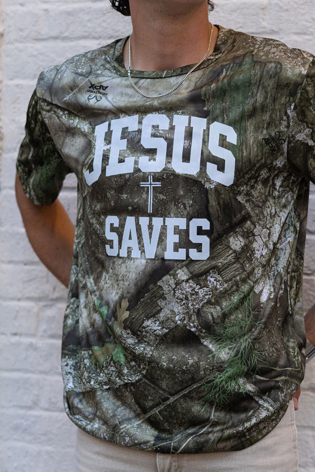 Jesus Saves Camo Performance Tee Shirt | Faith-Based Apparel