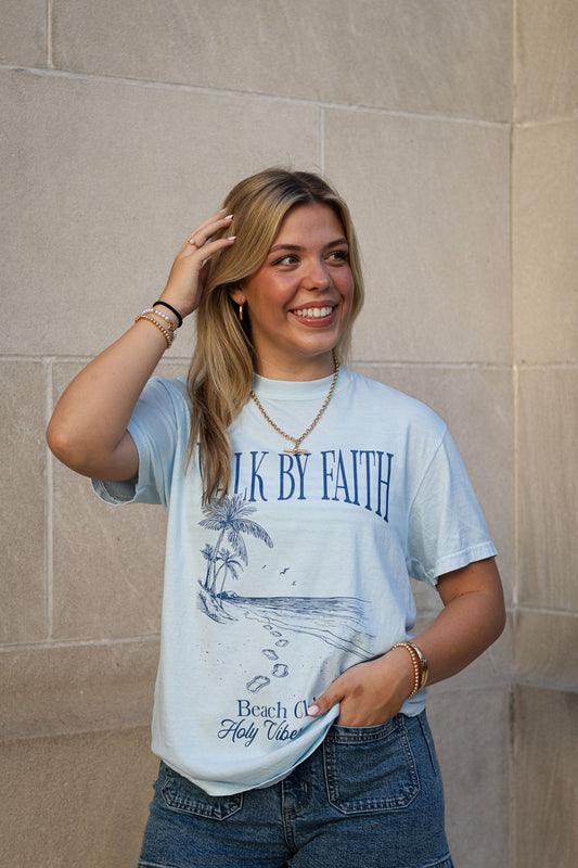 Walk By Faith Beach Club Tee Shirt | Faith-Based Apparel