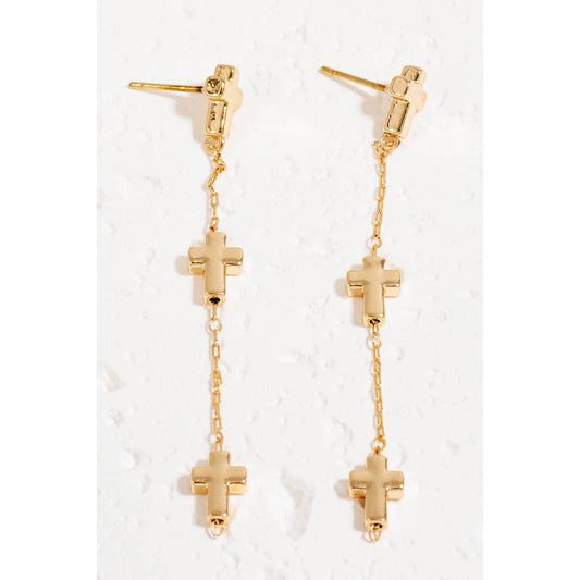 Triple Cross Charms Chain Dangle Earrings