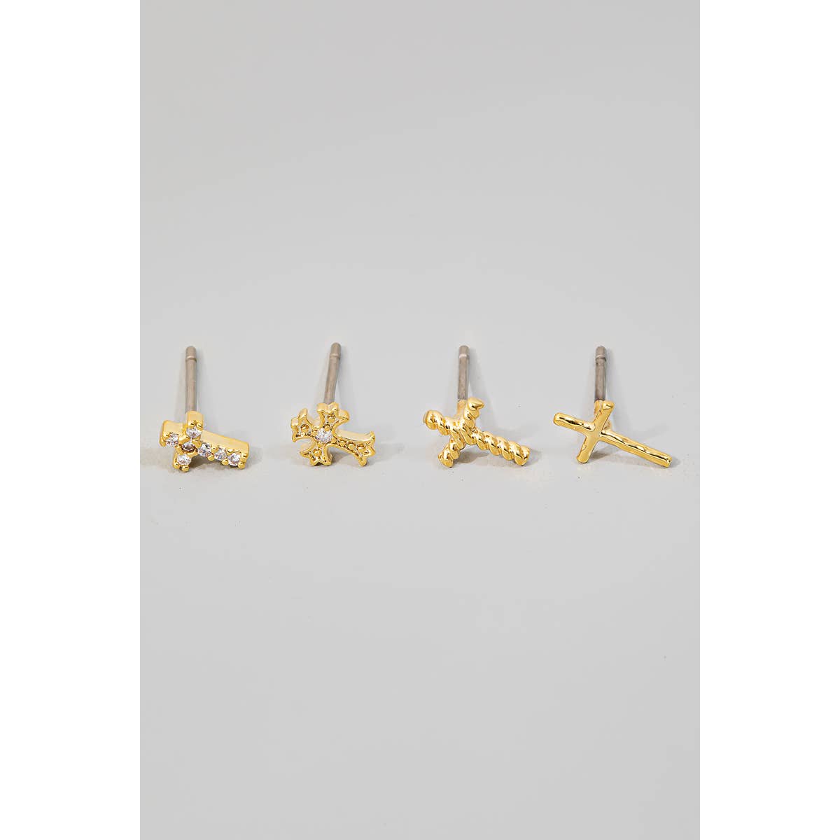 4Pc Mixed Cross Stud Earrings Set