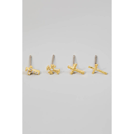 4Pc Mixed Cross Stud Earrings Set