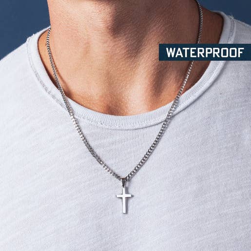 Waterproof Silver Cross Necklace for Men