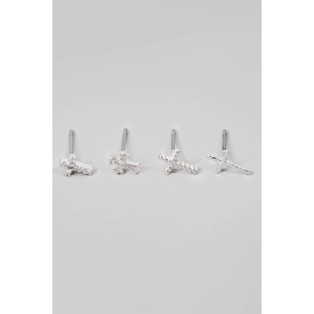 4Pc Mixed Cross Stud Earrings Set