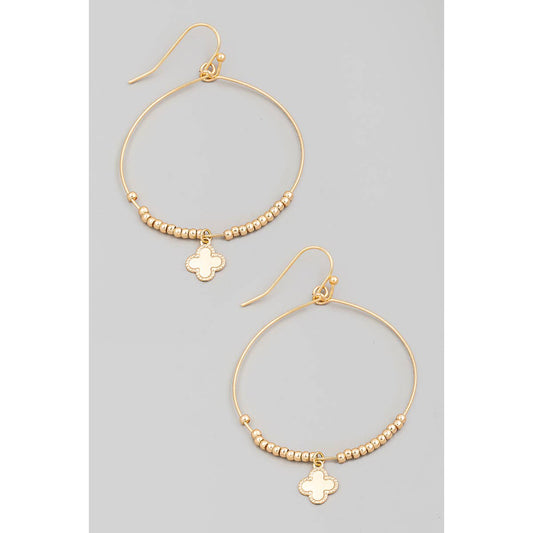 Clover Charm Hoop Drop Hook Earrings