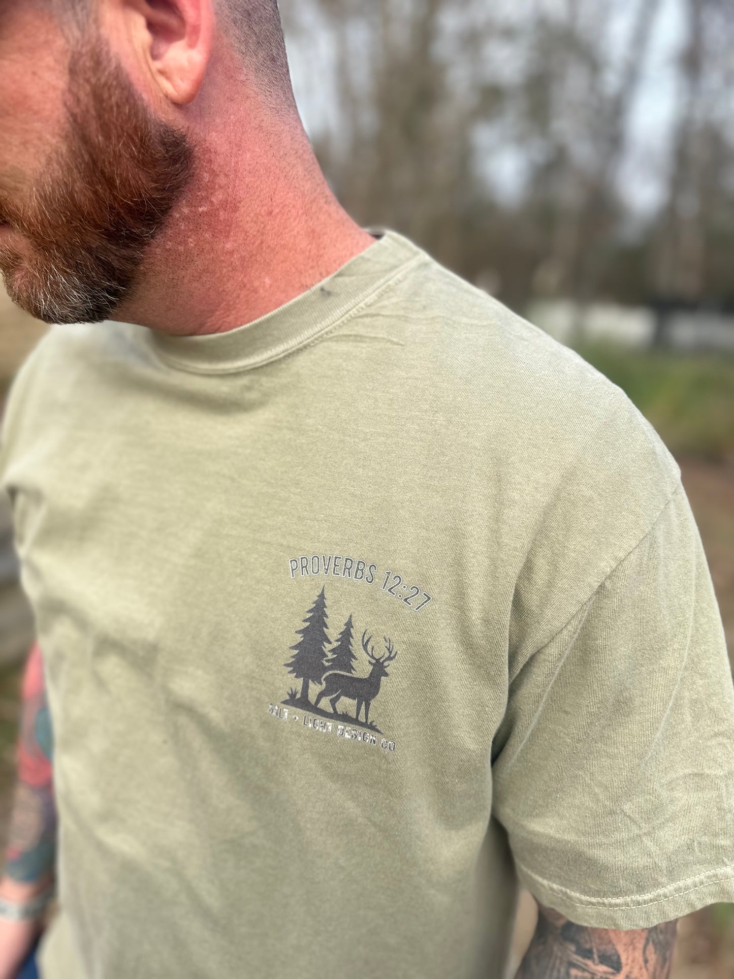 Christian Graphic Tee “Proverbs 12:27 Deer Tee Shirt | Faith-Based Apparel