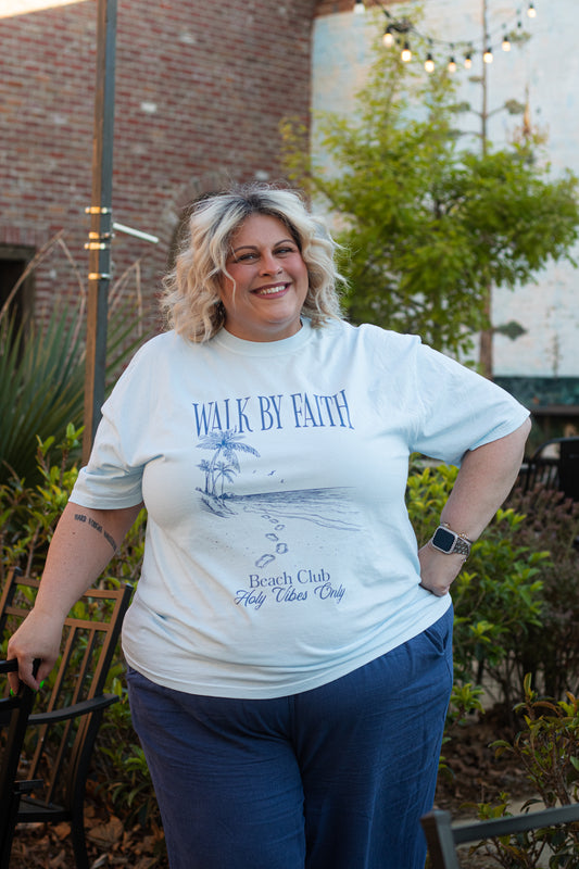 Walk By Faith Beach Club Tee Shirt | Faith-Based Apparel