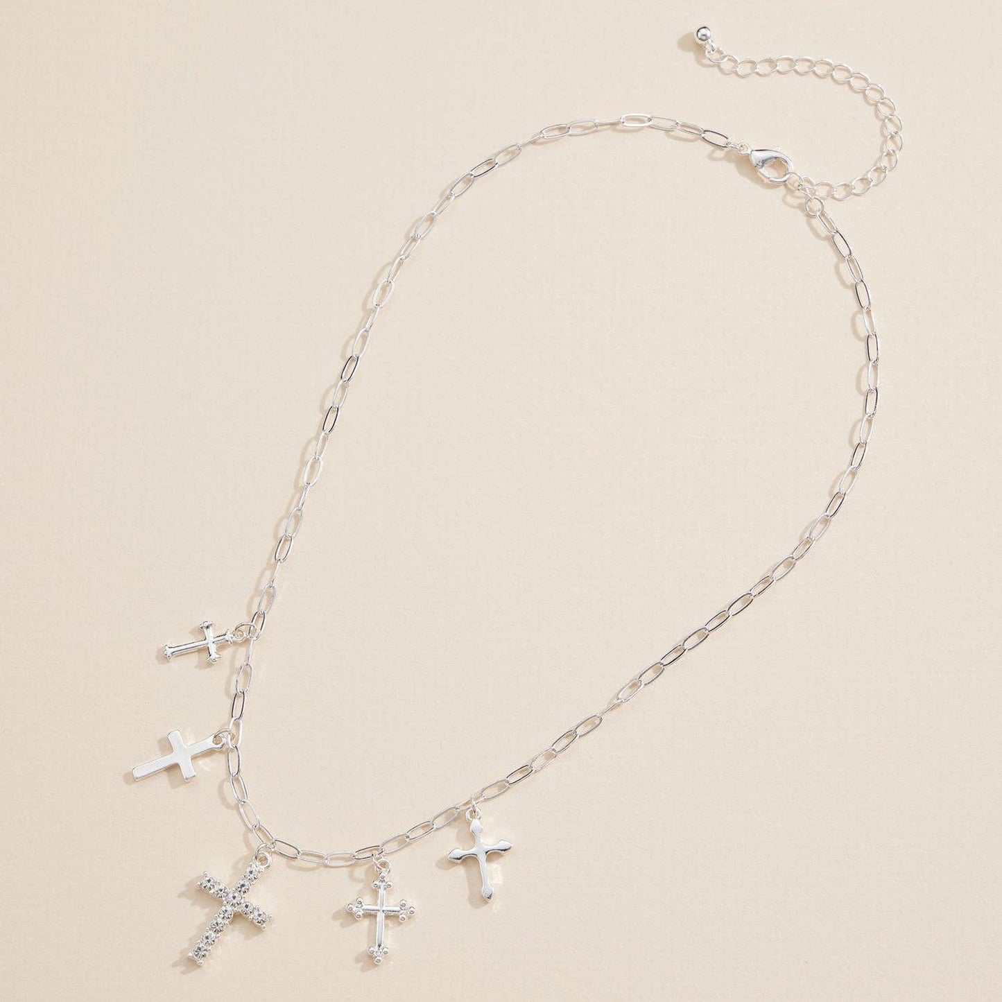 Cross Variation Charm Necklace with Crystal Accents