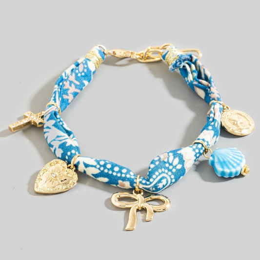 Heart Cross Bow And Shell Charms Bandana Bracelet